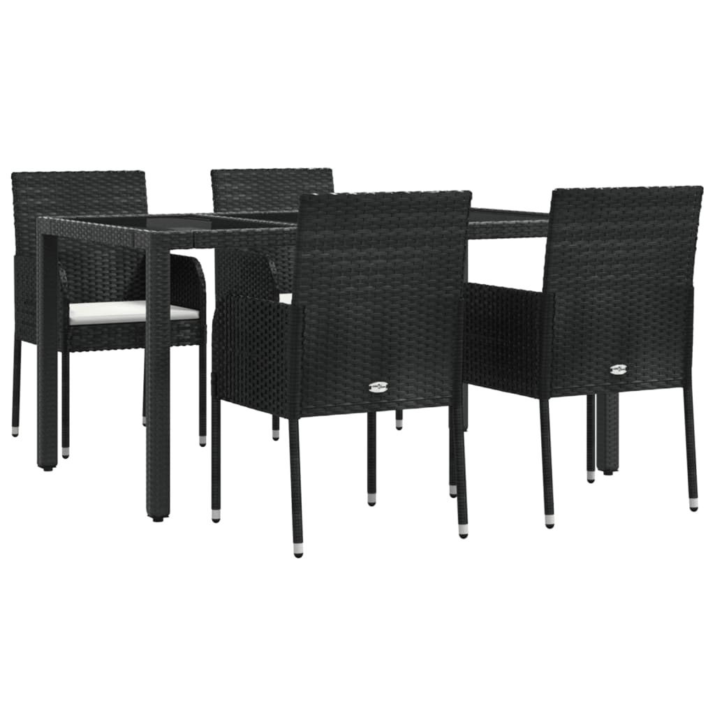Set da Pranzo da Giardino 5 pz Nero con Cuscini in Polyrattan - immagine 3