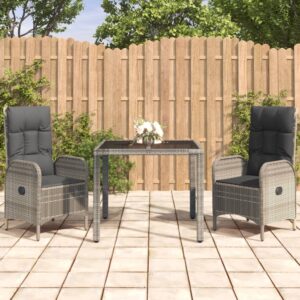 Set da Pranzo da Giardino 7 pz con Cuscini in Polyrattan Grigio