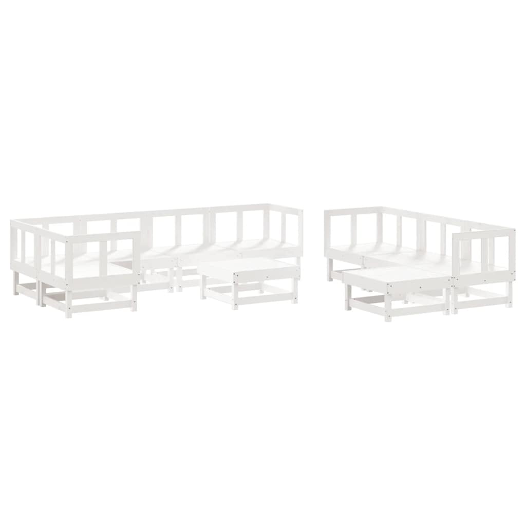 Set Divani da Giardino 10 pz con Cuscini Legno Massello Bianco - immagine 3