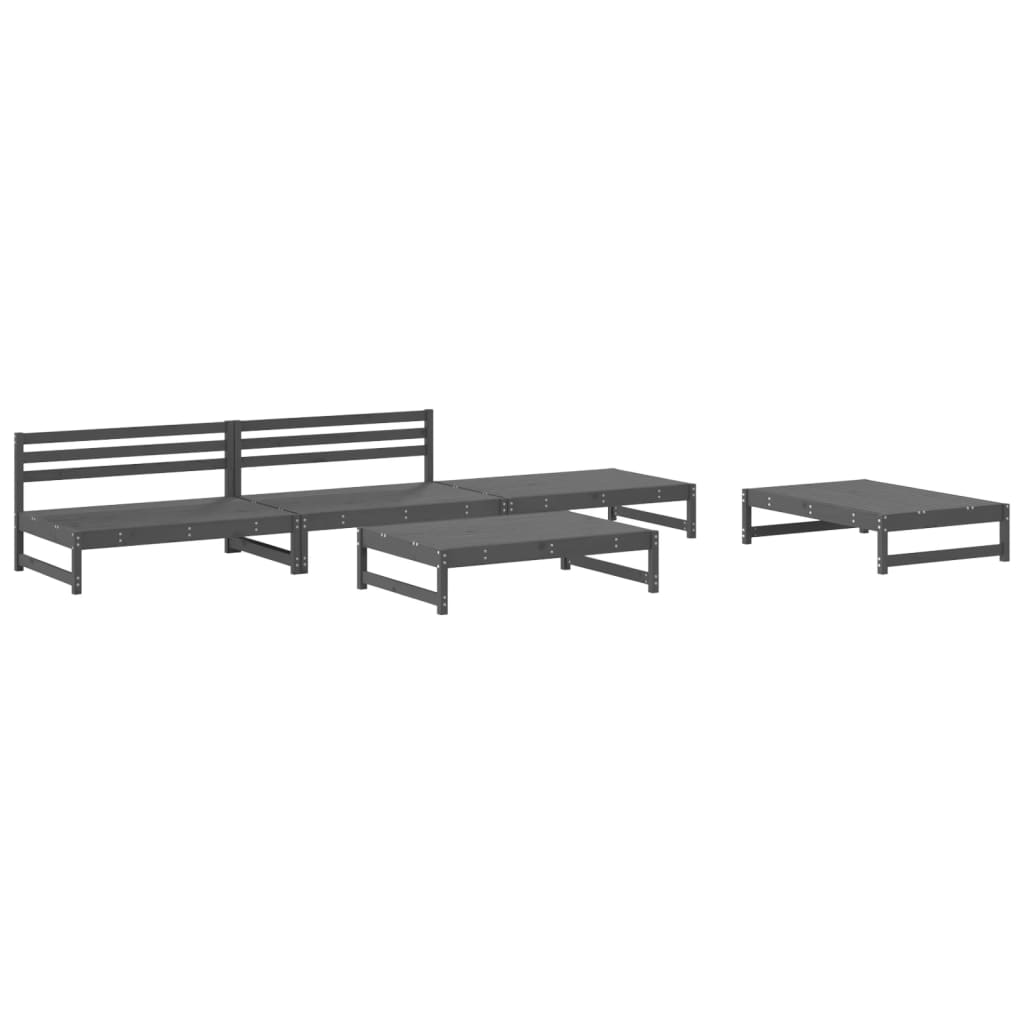 Set Salotto da Giardino 5 pz Grigio in Legno Massello di Pino - immagine 2
