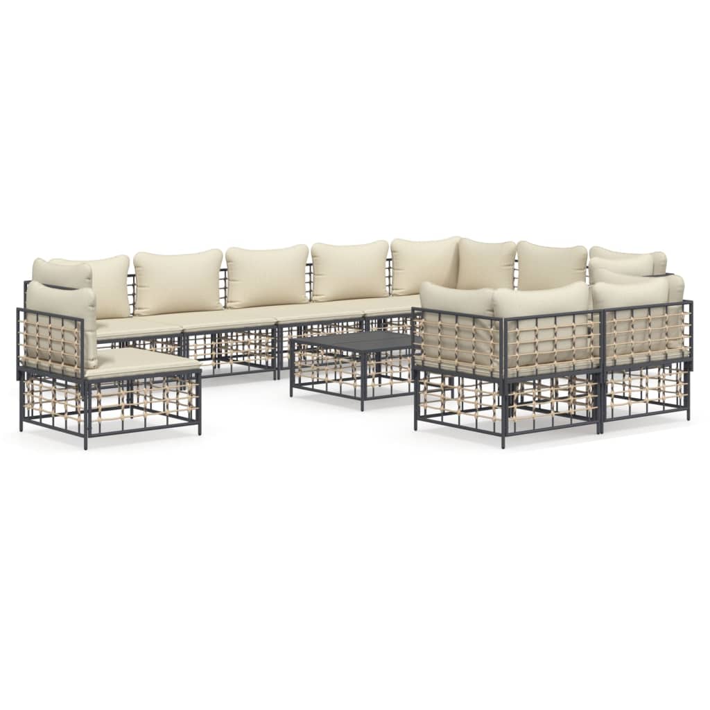 Set Divani da Giardino 11pz con Cuscini in Polyrattan Antracite - immagine 2