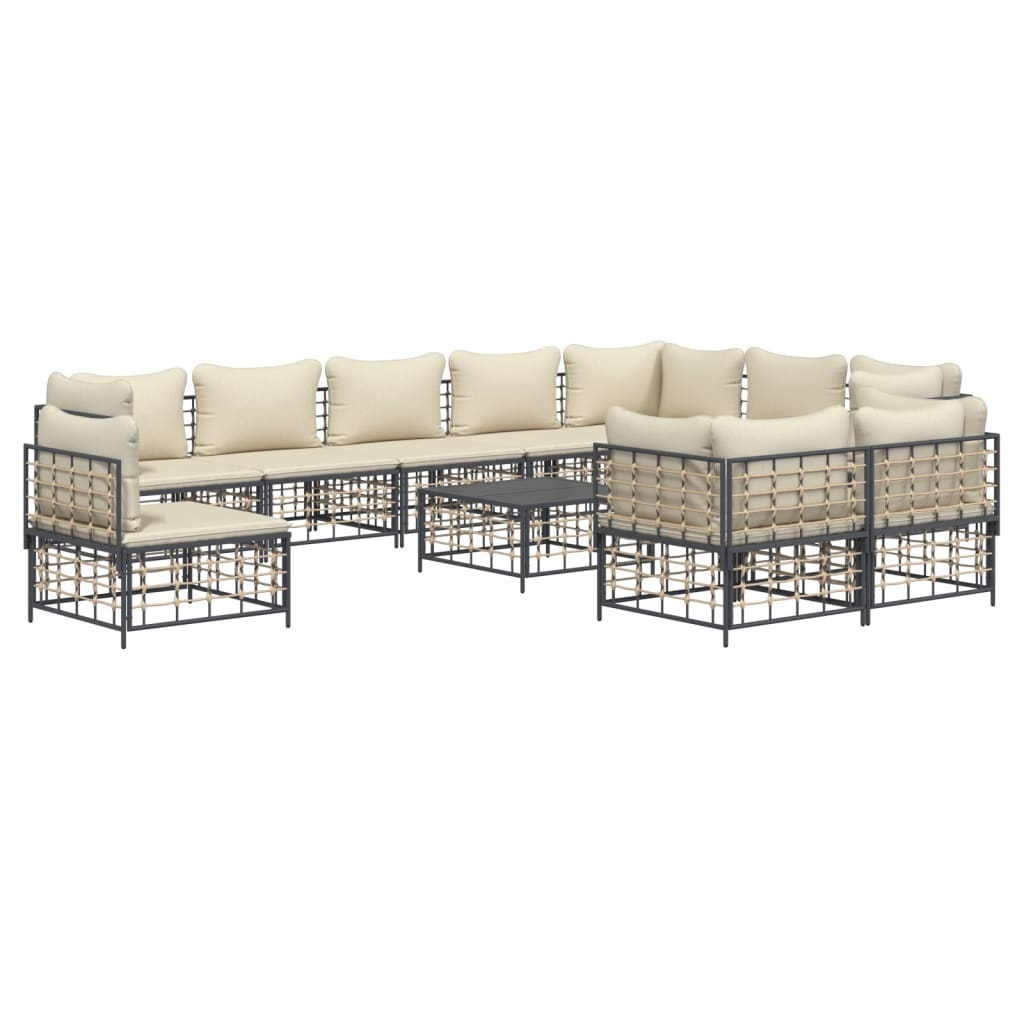 Set Divani da Giardino 11pz con Cuscini in Polyrattan Antracite - immagine 3
