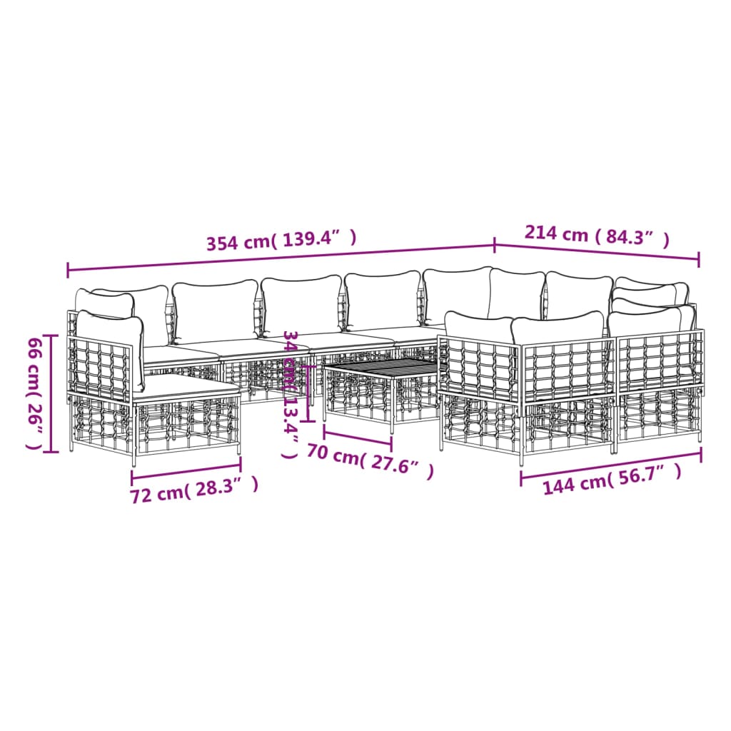 Set Divani da Giardino 11pz con Cuscini in Polyrattan Antracite - immagine 8