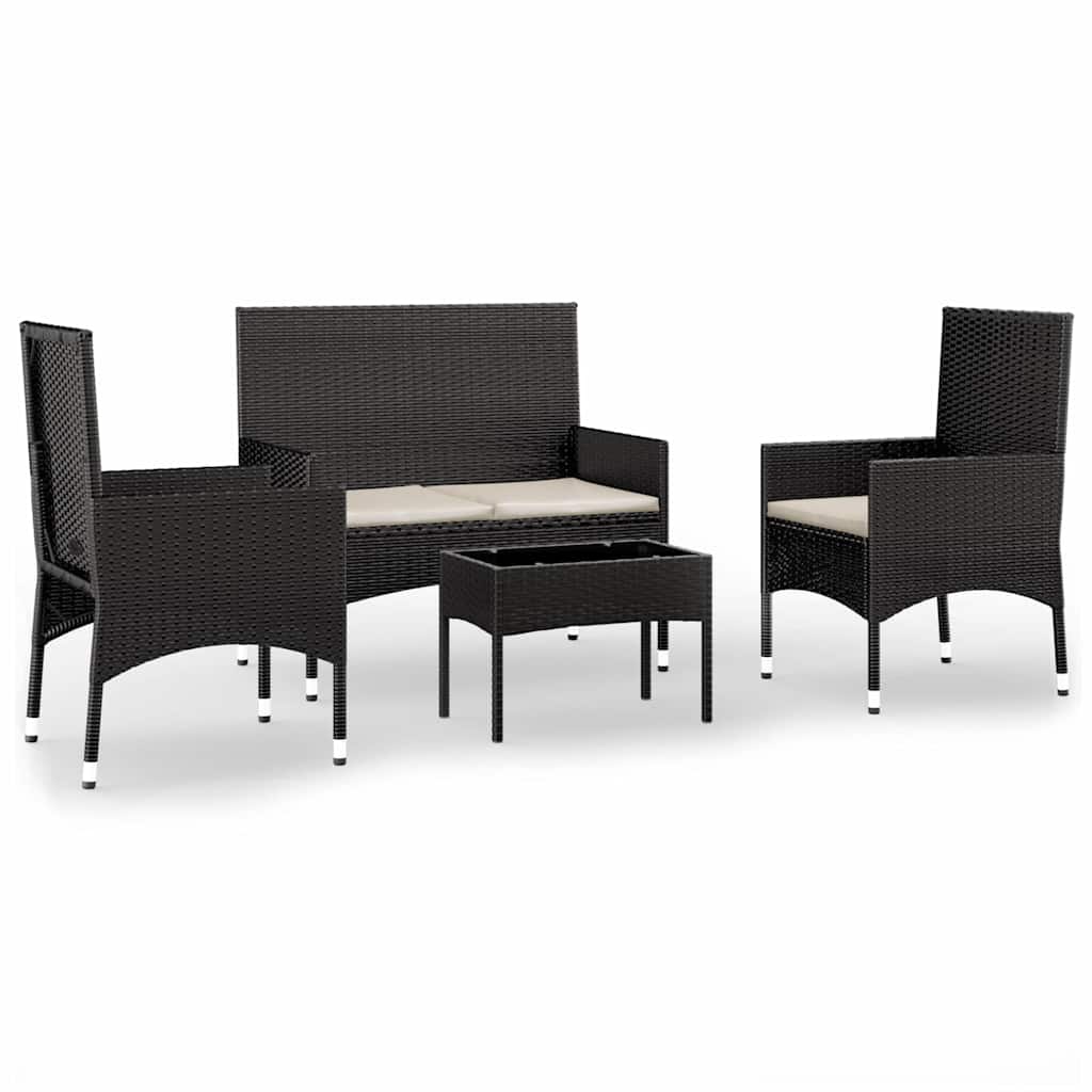 Set Divani da Giardino 4 pz con Cuscini Nero in Polyrattan - immagine 2
