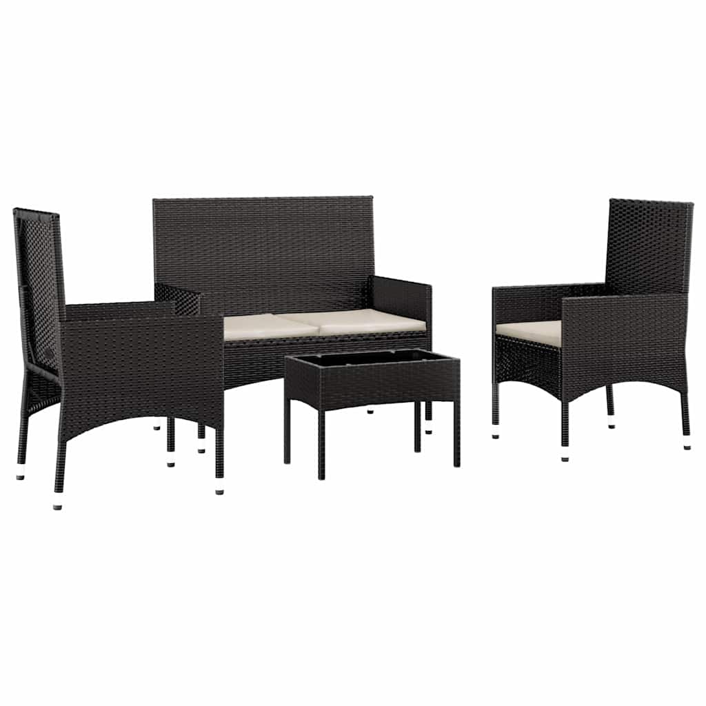 Set Divani da Giardino 4 pz con Cuscini Nero in Polyrattan - immagine 3