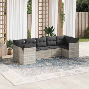 Set Divani da Giardino 7pz con Cuscini Grigio Chiaro Polyrattan