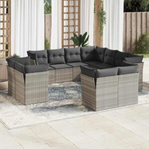 Set Divani da Giardino 11 pz con Cuscini in Polyrattan Grigio