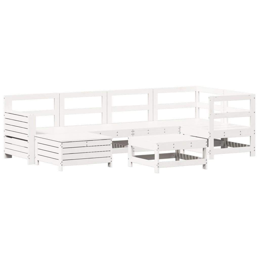 Set Divani da Giardino 7 pz Bianco in Legno Massello di Pino - immagine 2