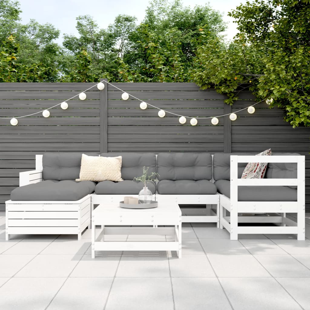 Set Divani da Giardino 7 pz Bianco in Legno Massello di Pino - immagine 3