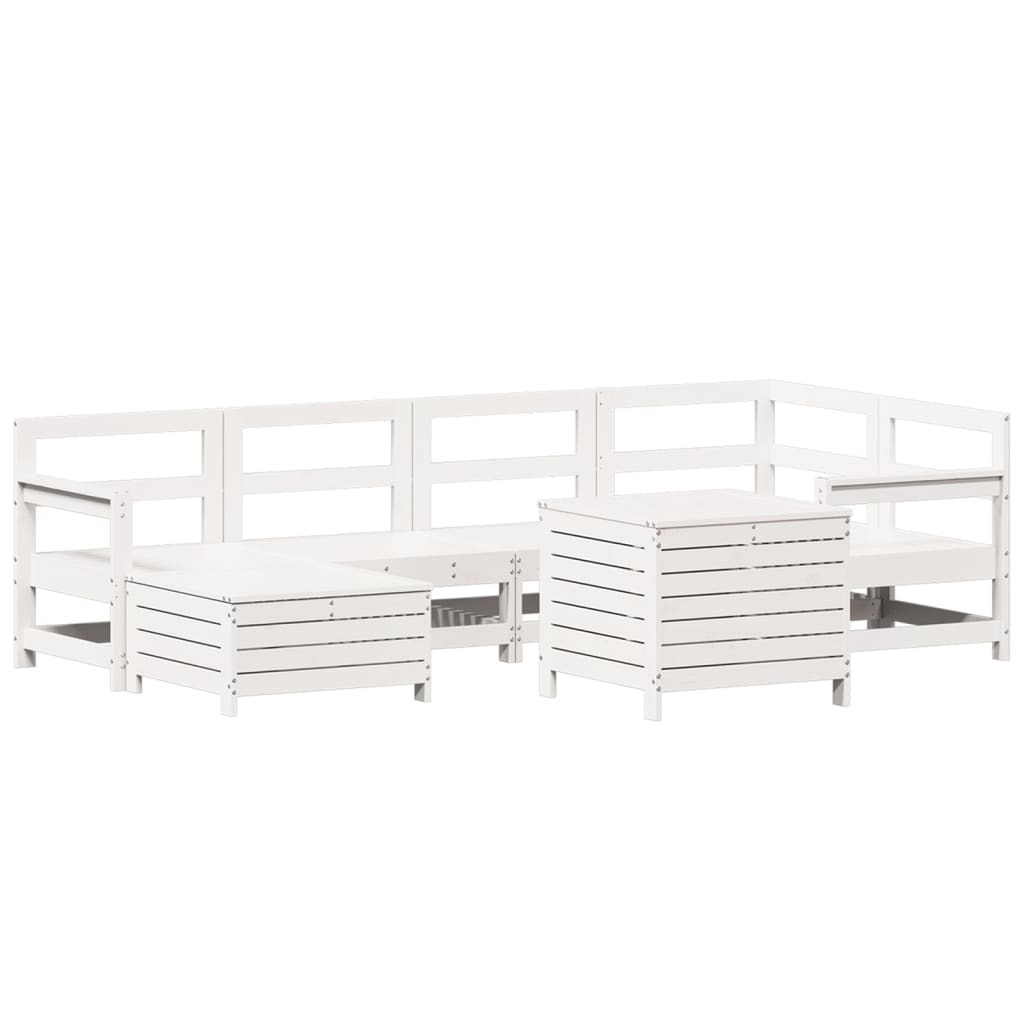 Set Divani da Giardino 7 pz Bianco in Legno Massello di Pino - immagine 2