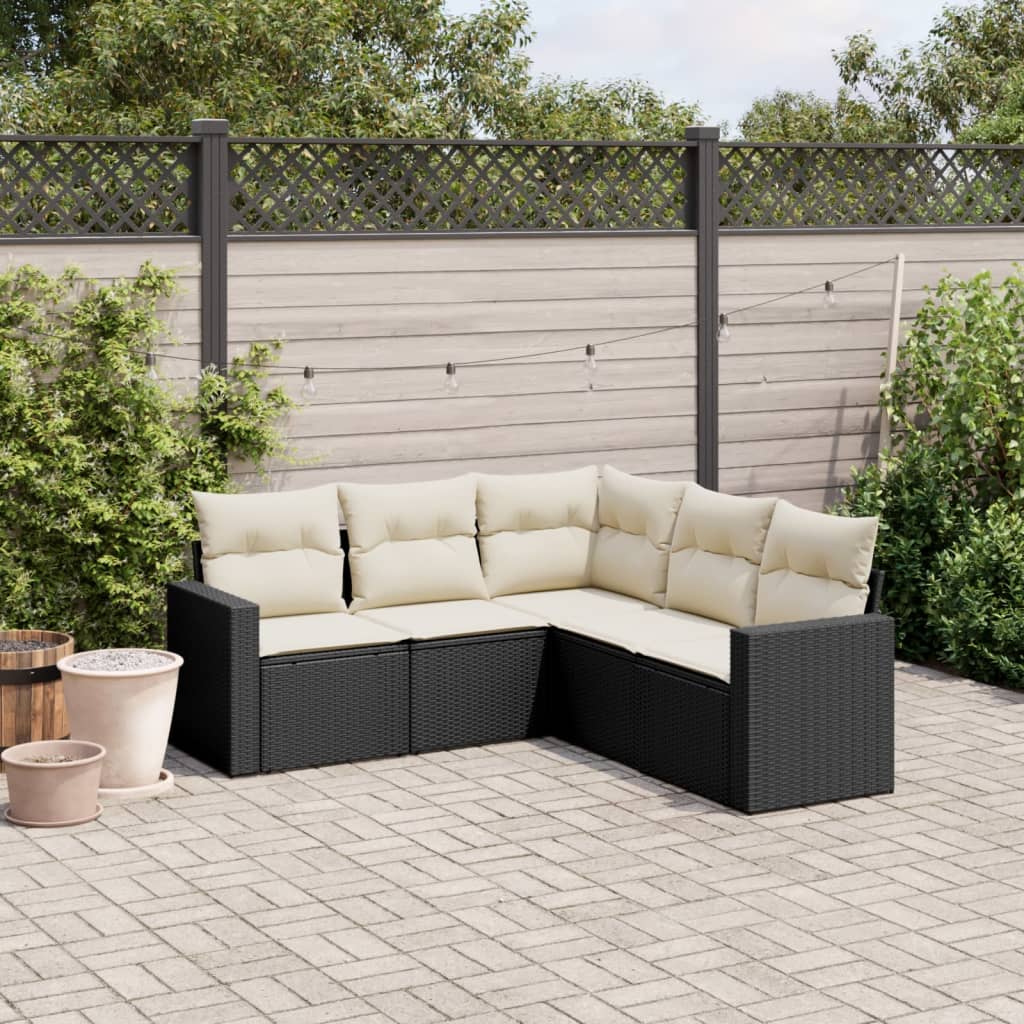 Set Divano da Giardino 5 pz con Cuscini Beige in Polyrattan
