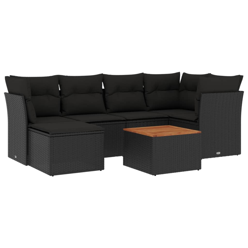 Set Divani da Giardino con Cuscini 7pz Nero Polyrattan - immagine 2