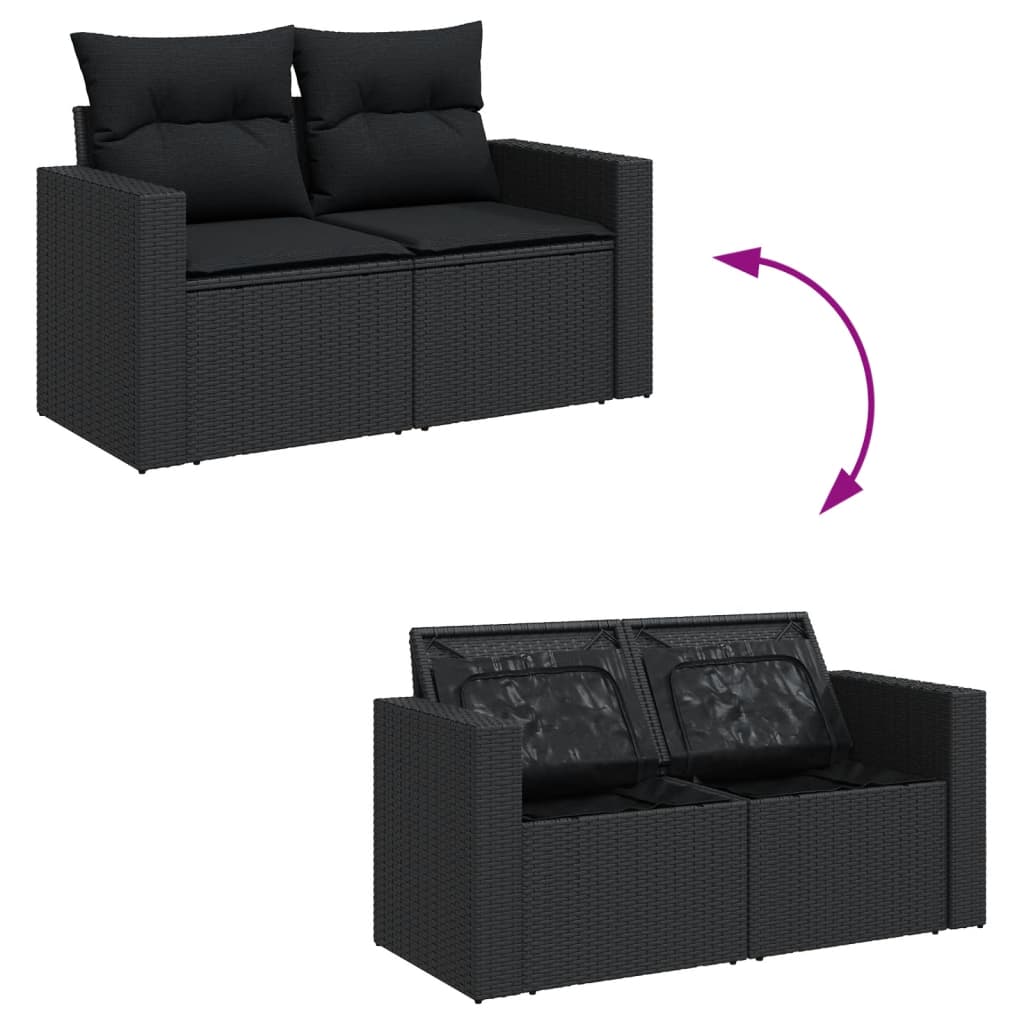Set Divani da Giardino 11 pz con Cuscini in Polyrattan Nero - immagine 3