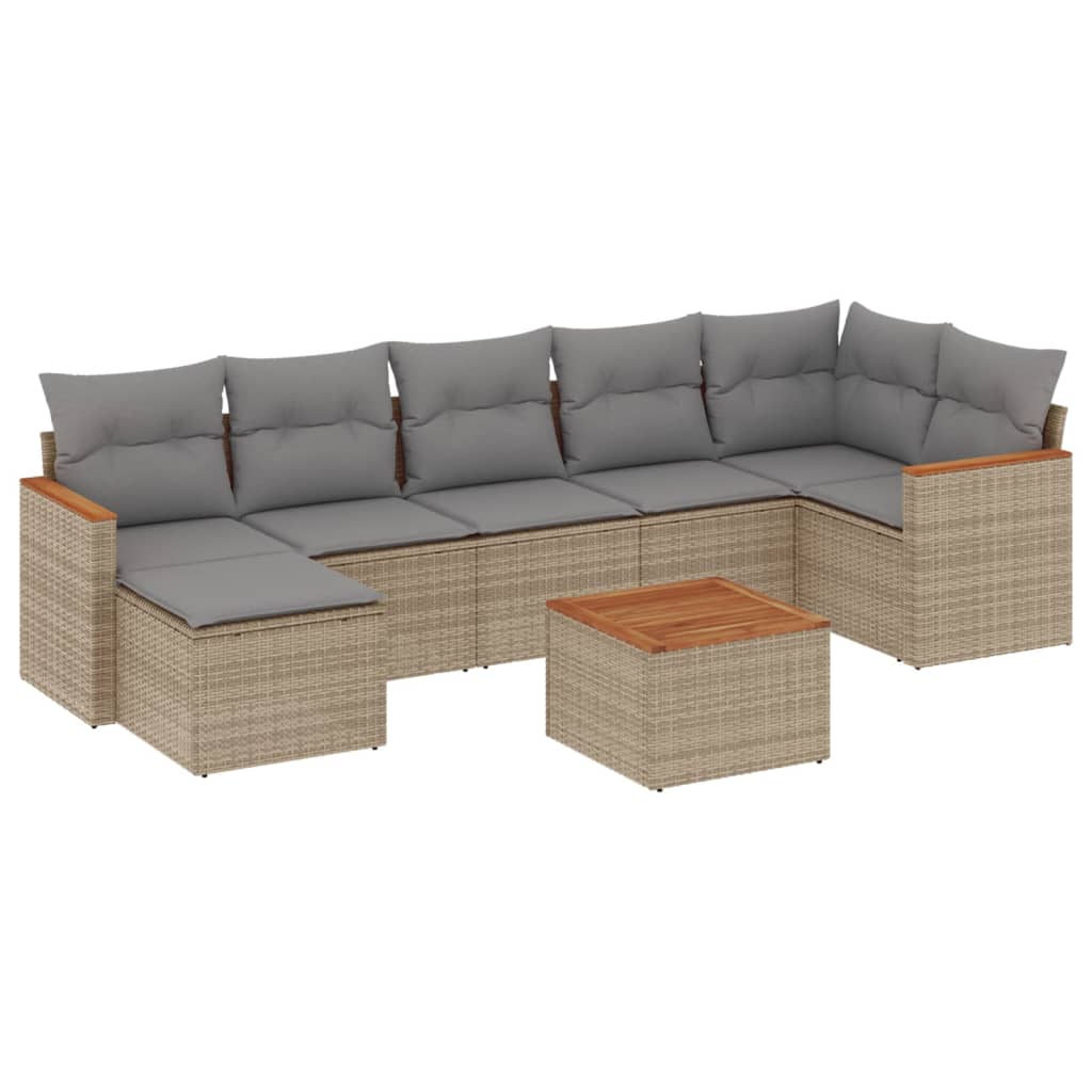 Set Divano da Giardino 8 pz con Cuscini Beige in Polyrattan - immagine 2