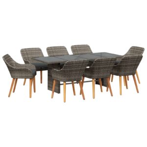 Set da Pranzo per Giardino con cuscino 9 pcs Grigio polyrattan