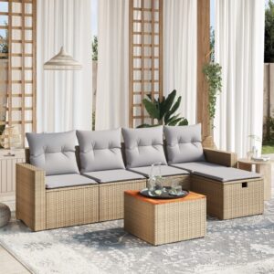 Set Divano da Giardino 6 pz con Cuscini Beige Misto Polyrattan