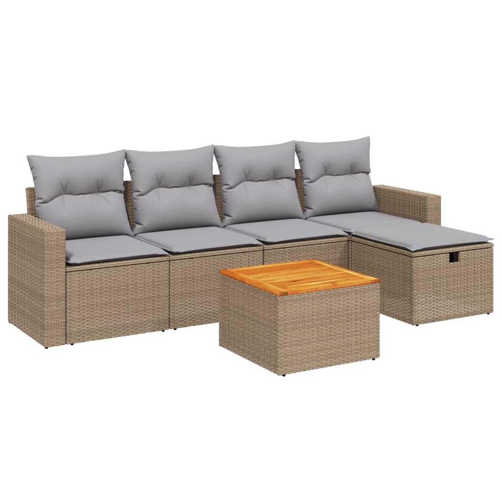 Set Divano da Giardino 6 pz con Cuscini Beige Misto Polyrattan - immagine 2