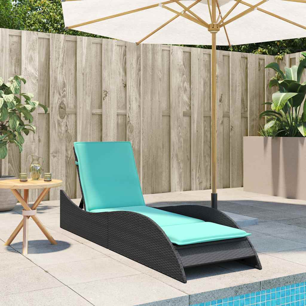 Lettino prendisole con cuscino nero 60x205x73 cm in polyrattan - immagine 3