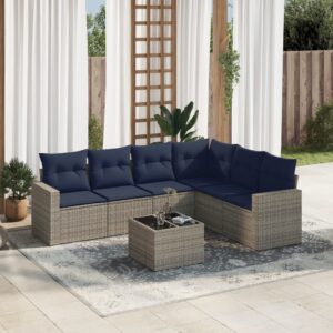 Set Divani da Giardino 7 pz con Cuscini Grigio in Polyrattan