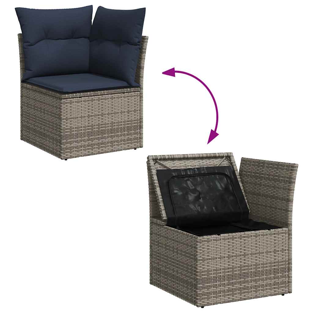 Set Divano da Giardino 9 pz con Cuscini Grigio in Polyrattan - immagine 7