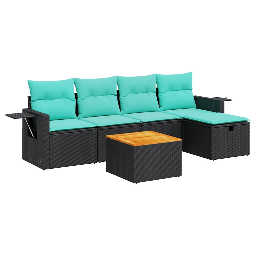 Set Divano da Giardino 6 pz con Cuscini Nero in Polyrattan - immagine 2