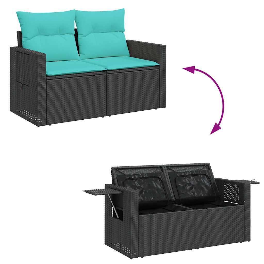 Set Divano da Giardino 6 pz con Cuscini Nero in Polyrattan - immagine 7