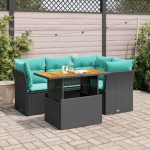 Set Divani da Giardino 5 pz con Cuscini in Polyrattan Nero