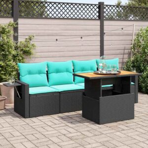 Set Divani da Giardino 5 pz con Cuscini in Polyrattan Nero