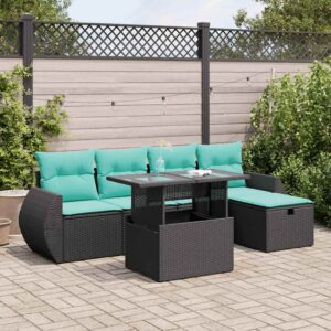 Set Divano da Giardino 6pz con Cuscini Grigio Polyrattan Acacia