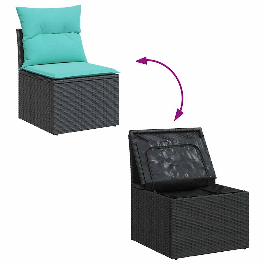 Set Divano da Giardino 6 pz con Cuscini Nero Polyrattan Acacia - immagine 6