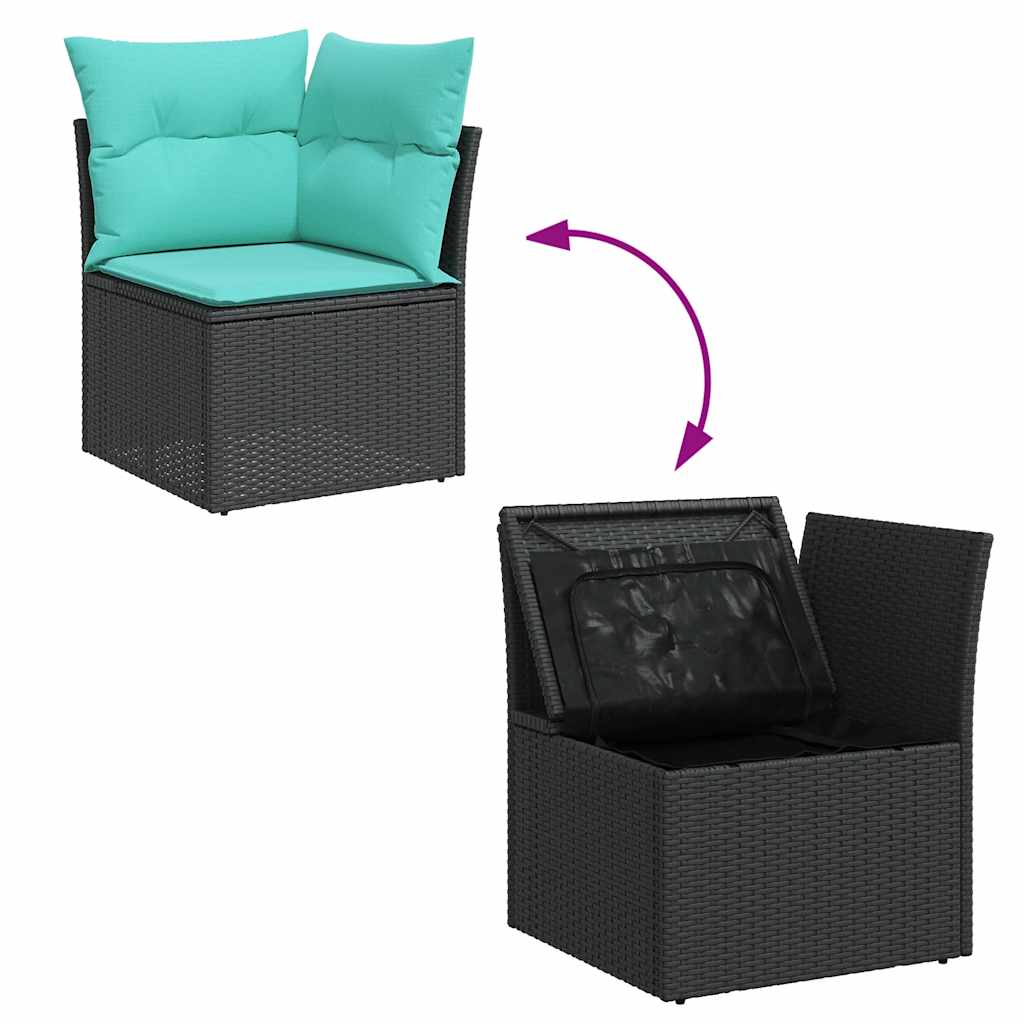Set Divano da Giardino 6 pz con Cuscini Nero Polyrattan Acacia - immagine 7