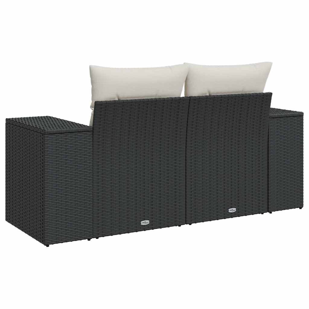 Divano da Giardino con Cuscini a 2 Posti Nero in Polyrattan - immagine 5