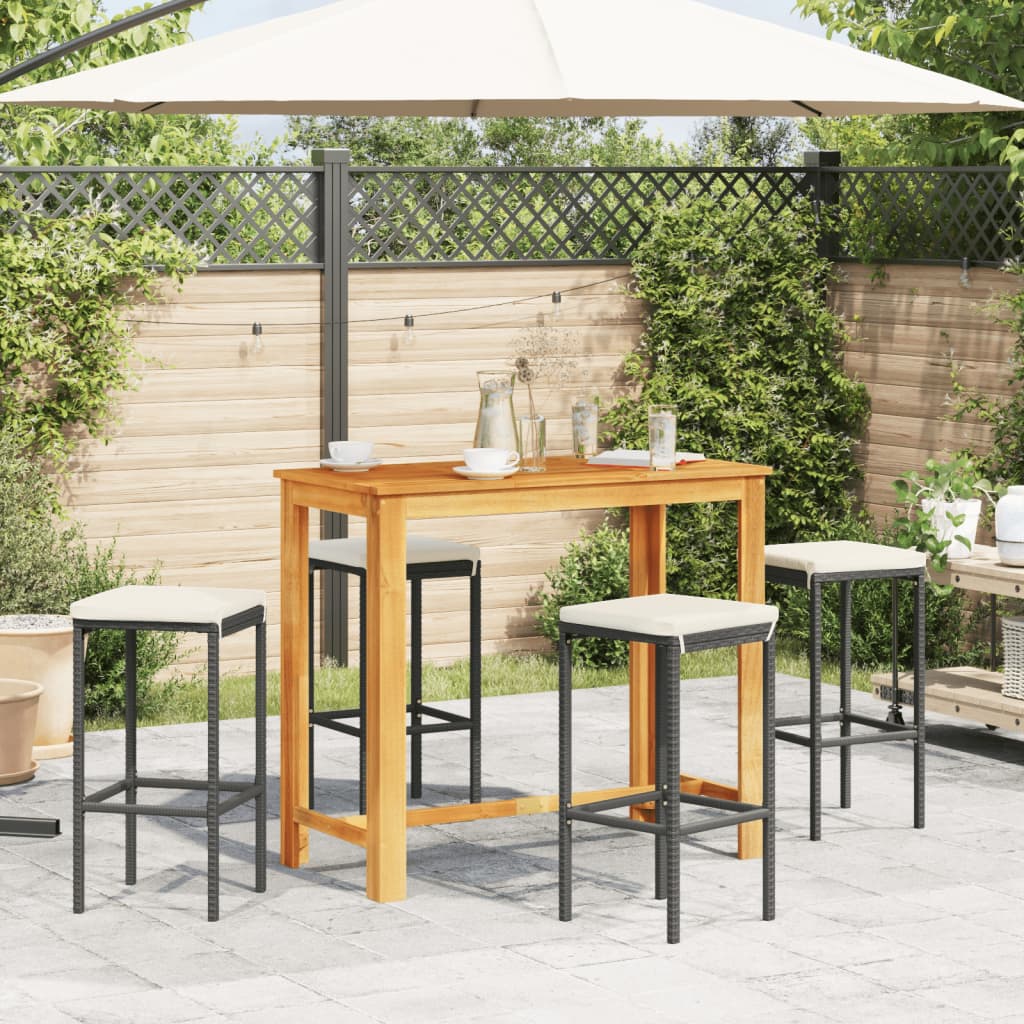 Set Bar da Giardino 5 pz Nero in Legno Acacia e Polyrattan - immagine 3