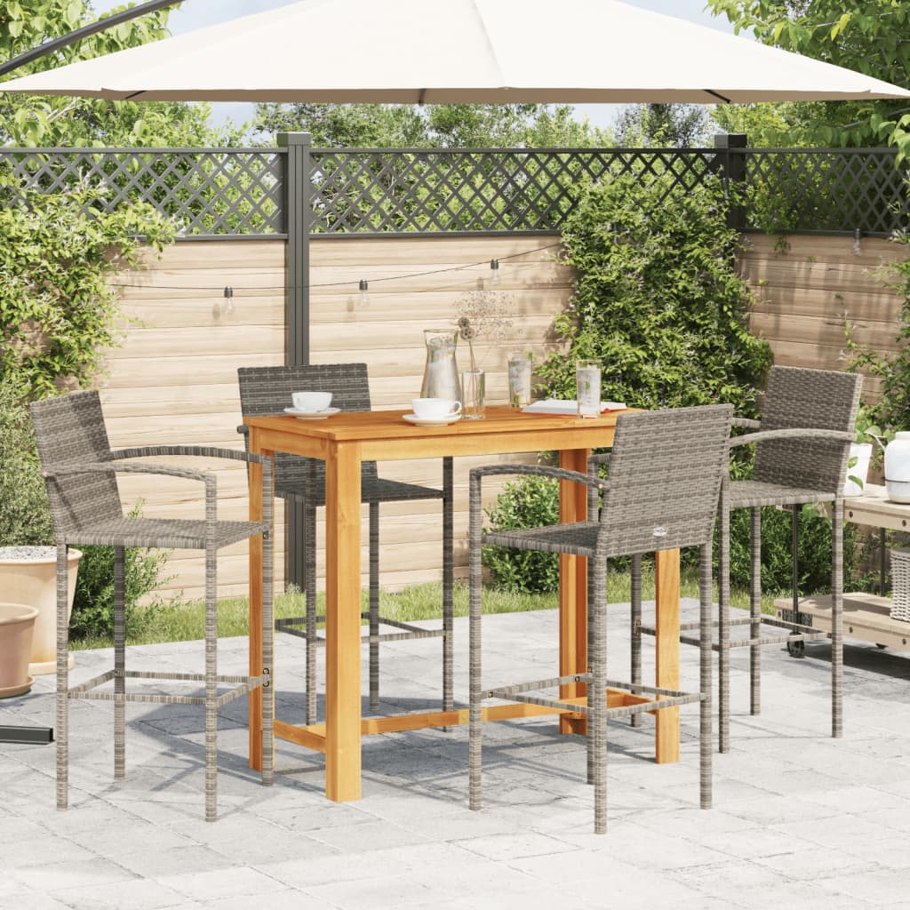 Set Bar Giardino 5pz Grigio Legno Massello Acacia e Polyrattan - immagine 3