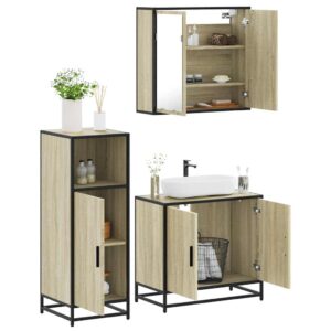 Set Mobili da Bagno 3 pz Rovere Sonoma in Legno Multistrato