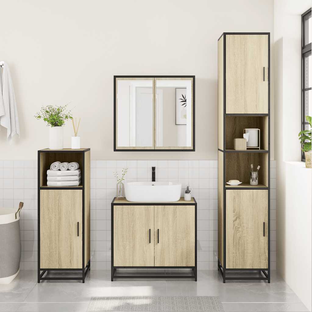 Set Mobili da Bagno 3 pz Rovere Sonoma in Legno Multistrato - immagine 3