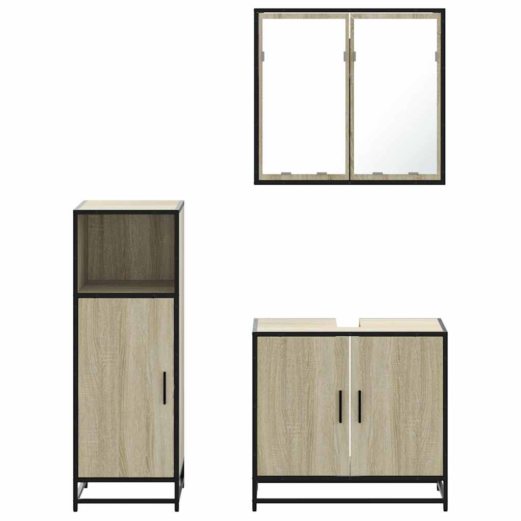 Set Mobili da Bagno 3 pz Rovere Sonoma in Legno Multistrato - immagine 4