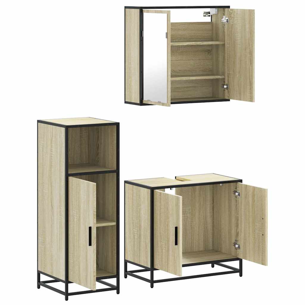 Set Mobili da Bagno 3 pz Rovere Sonoma in Legno Multistrato - immagine 5