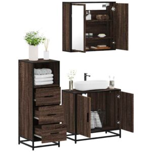 Set Mobili da Bagno 3 pz Rovere Marrone in Legno Multistrato