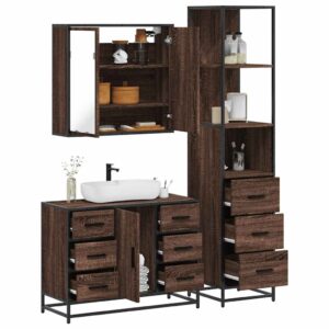 Set Mobili da Bagno 3 pz Rovere Marrone in Legno Multistrato