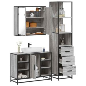 Set Mobili da Bagno 3 pz Grigio Sonoma in Legno Multistrato