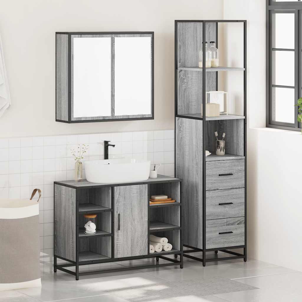Set Mobili da Bagno 3 pz Grigio Sonoma in Legno Multistrato - immagine 3