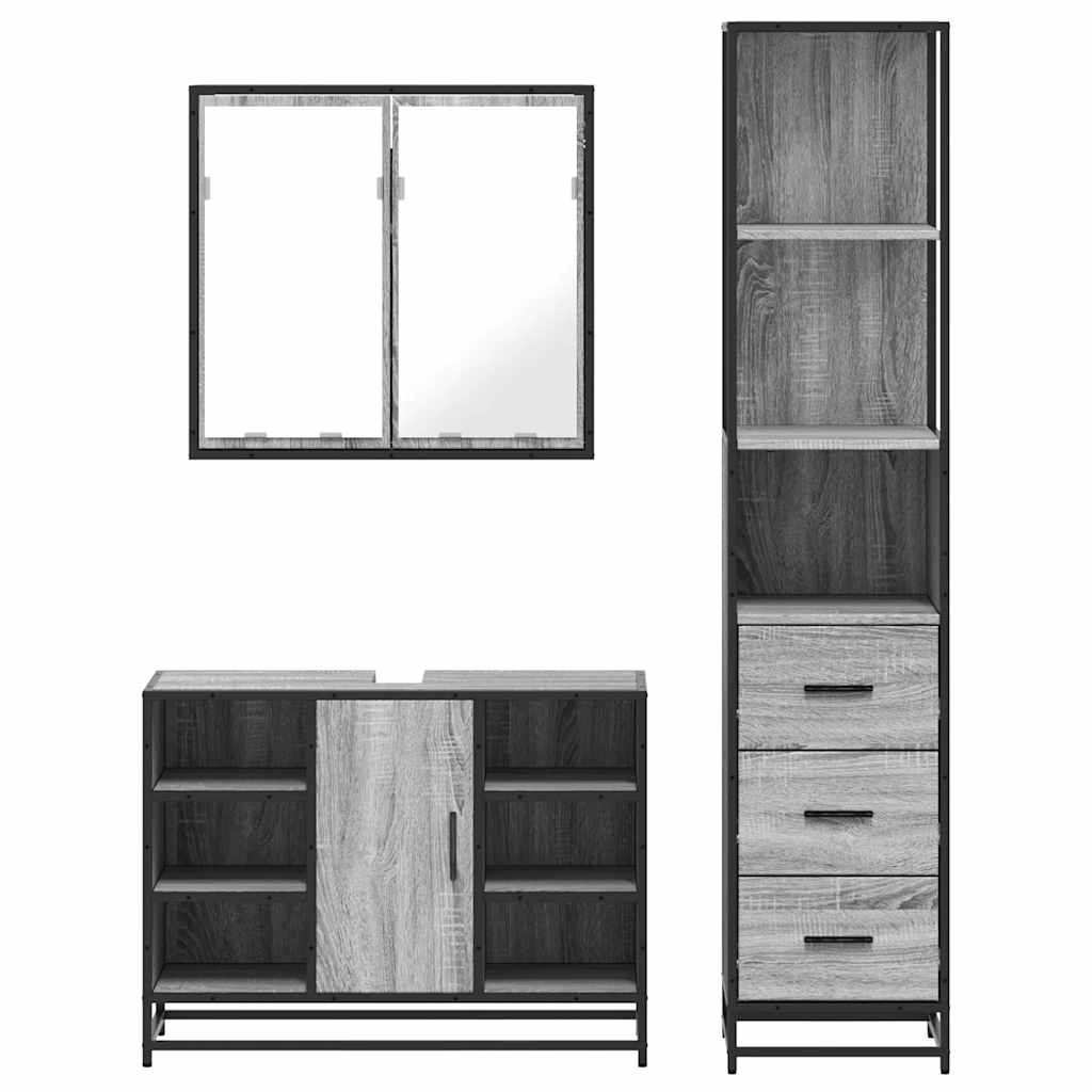 Set Mobili da Bagno 3 pz Grigio Sonoma in Legno Multistrato - immagine 4