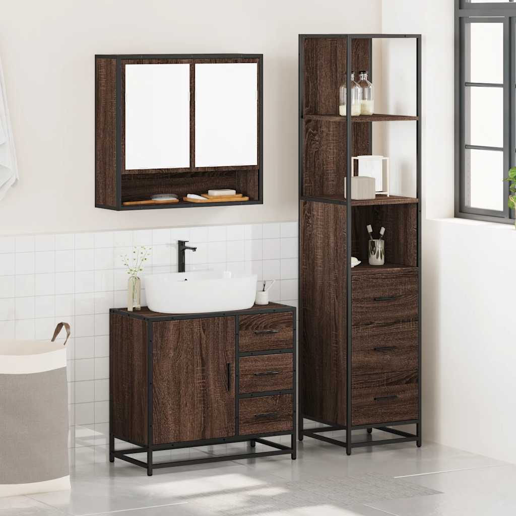 Set Mobili da Bagno 3 pz Rovere Marrone in Legno Multistrato - immagine 3