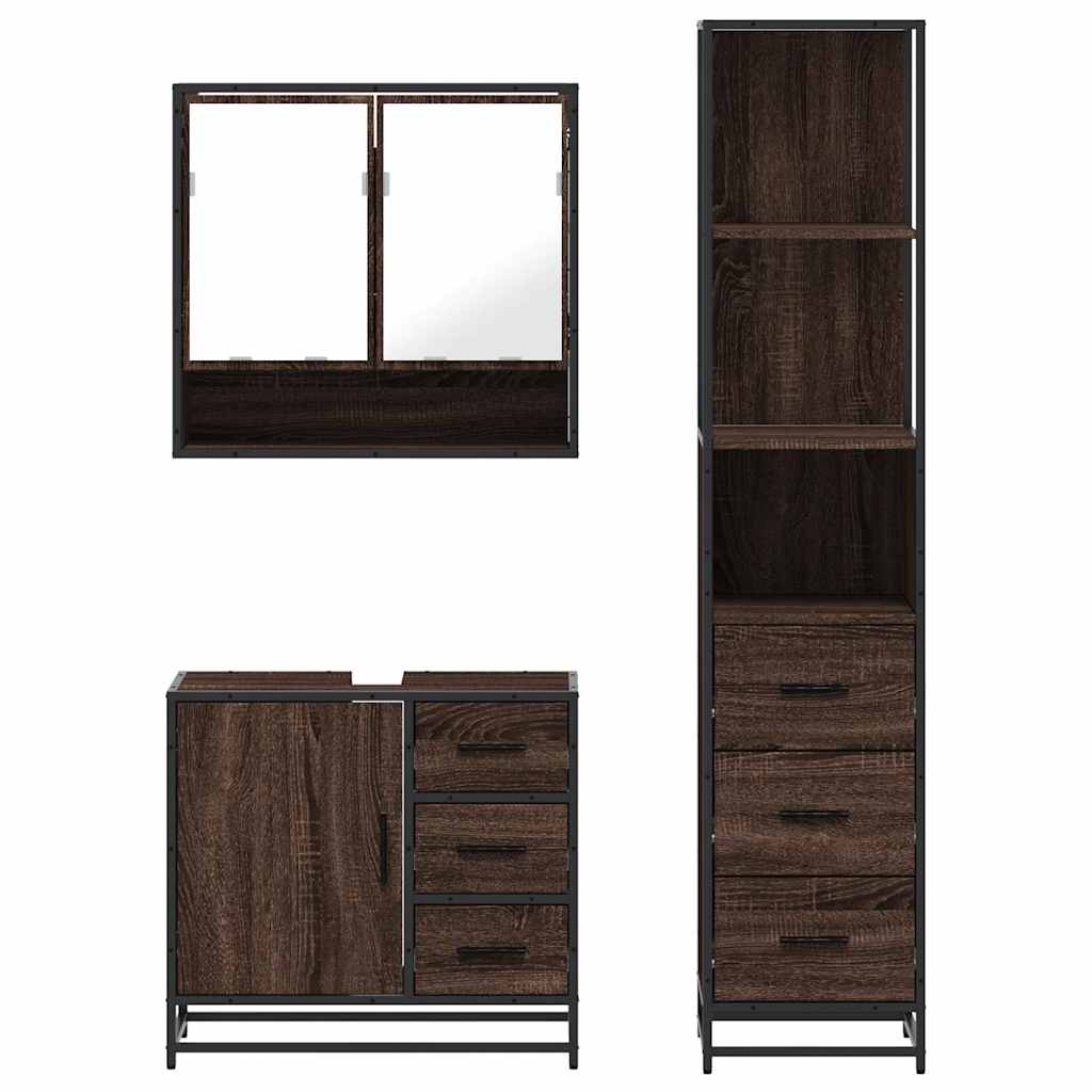 Set Mobili da Bagno 3 pz Rovere Marrone in Legno Multistrato - immagine 4