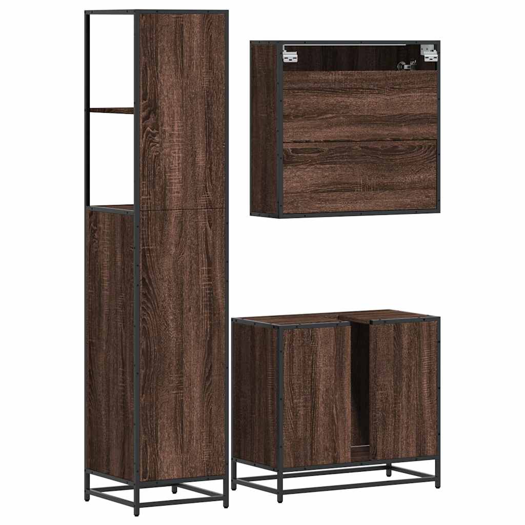 Set Mobili da Bagno 3 pz Rovere Marrone in Legno Multistrato - immagine 6