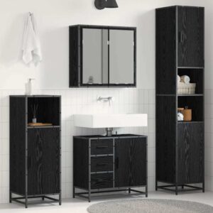 Set di mobili per il bagno 4 pcs Rovere Nero Legno multistrato