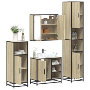 Set Mobili da Bagno 4 pz Rovere Sonoma in Legno Multistrato