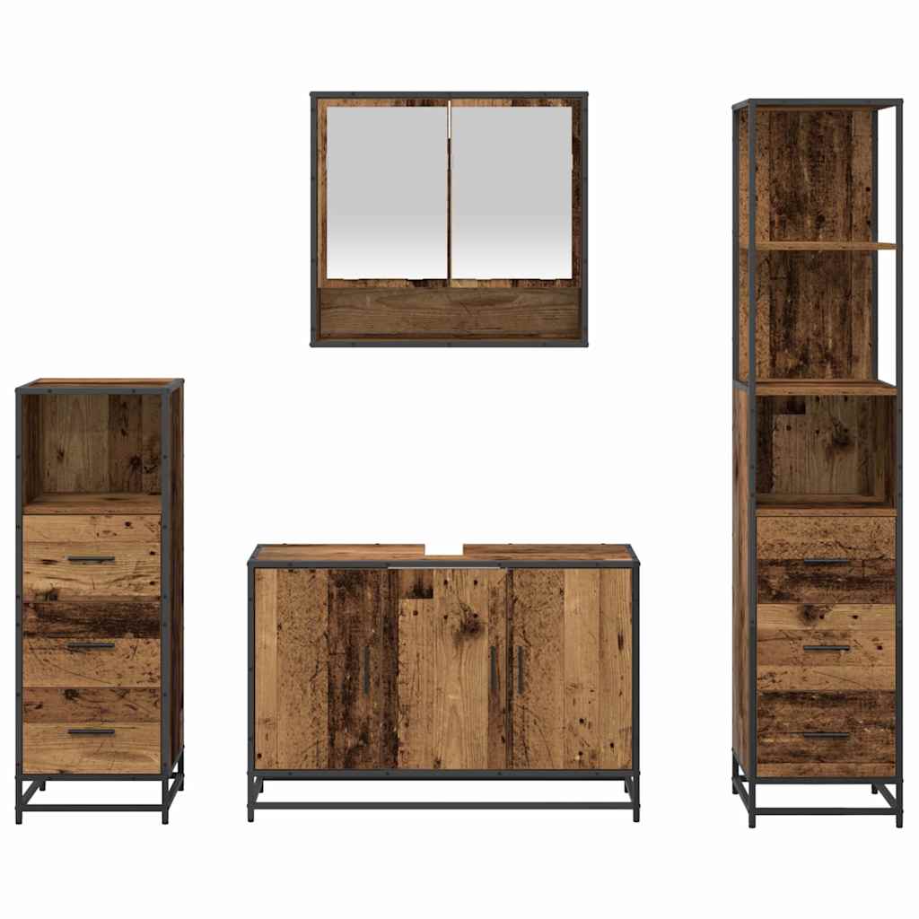 Set di mobili per il bagno con cassetto 4 pcs Legno vecchio - immagine 9
