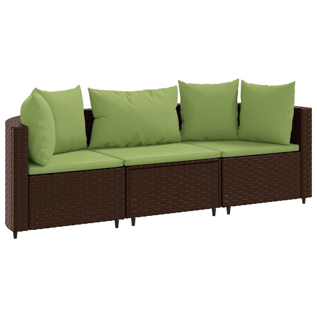 Set Divano da Giardino 3 pz con Cuscini Marrone in Polyrattan - immagine 2